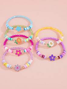 Bộ 6 mặt dây chuyền hoa hướng dương và hoa cúc bằng hợp kim, vòng tay co giãn đính hạt đất sét polymer, quà tặng đeo hàng ngày cho bé gái. - Nhiều màu - Xem 2