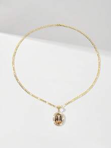 这款复古彩色圣母玛利亚锁骨项链，镶嵌锆石，采用14K镀金铜材质，营造出高端复古质感。色彩斑斓的瓜达卢佩圣母像栩栩如生，锆石镶边更添精致光泽，整体小巧轻盈。 - 金黃色 - 查看 3