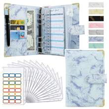 1pc Aesthetic Marble A6 Budget Binder Set, Luxury PU Leather Money Organizer With Zipper Cash Envelopes, Minimalist Savings Challenge Planner For Women & Students, Professional Office & School Supplies - Multicolor - View 5