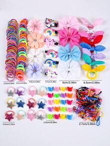497个彩色蝴蝶、花朵、小马、彩虹发夹，可爱公主发圈，弹性耐用不伤发带，女孩发饰，刘海夹，用途广泛，日常使用 - 彩色 - 查看 8