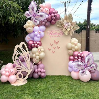 120pcs Butterfly Balloon Arch Kit - Pastel Pink & Purple Balloons With Butterfly Large Foil Balloons For Babyshower, Wedding, Birthday Party Decorations