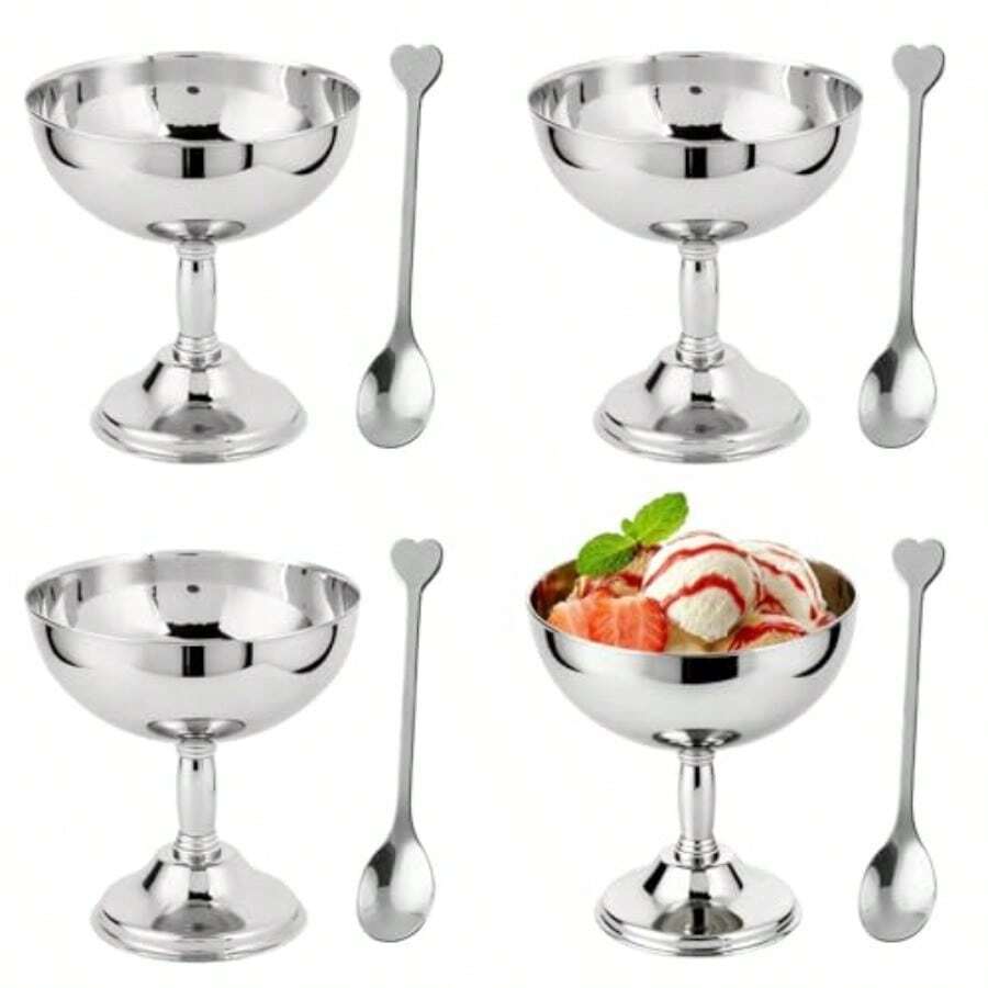 Taza de Helado Tazones de Postre para Servir de Acero Inoxidable Tazas Mini Yogur con Patas Redondas Taza de Dulces Tazón de Salsa para Ensalada Fiesta de Pudín de Frutas Grande-4Pcs - Grande4 piezas - Ver 1