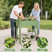 Tall Raised Garden Bed Outdoor With Wheels, Metal Elevated Raised Planter Box With Drainage Holes For Vegetables, Flower, Herbs(Green) - Green - 查看 8