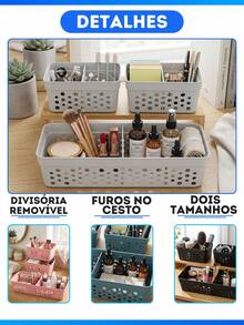 Kit 3 Cesto Organizador Rattan c/ Divisória Removível Armário Lavanderia Gaveta Lavabo Cômoda Dois Tamanhos - Preto - Visão 5