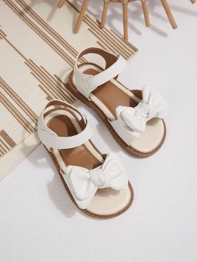 Sandalias con lazo blanco para niñas pequeñas, sandalias de verano para playa con punta abierta y correa ajustable, suela suave antideslizante, lindas sandalias de princesa para niños pequeños