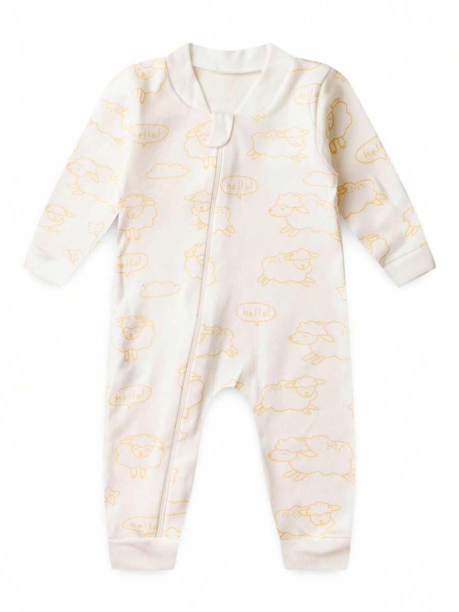 Baby Jumpsuit In Printed Suedine Fabric With Zipper (Newborn/Small/Medium/Large) - Yellow - View 1