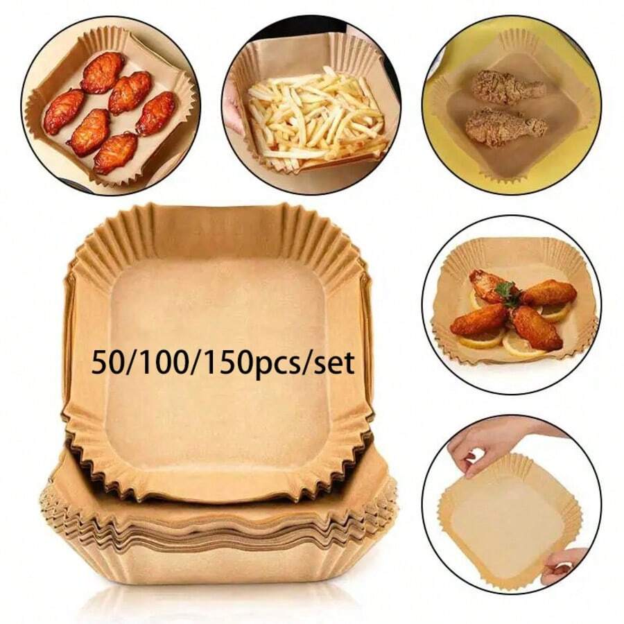 50/100/150 miếng giấy lót nướng cho nồi chiên không dầu, giấy nướng dùng cho nồi chiên không dầu, phụ kiện dụng cụ nướng cho nồi chiên không dầu