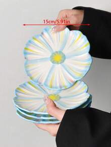 1 pieza/2 piezas/4 piezas Platos de postre asimétricos pintados a mano, platos de servir cerámicos minimalistas y bohemios con diseños florales, 6 pulgadas de diámetro, multipack para aperitivos, frutas, pasteles, dulces de Halloween, golosinas navideñas, merienda con café en el hogar - Multicolor - Ver 15