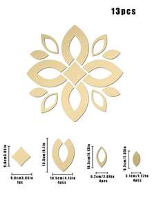 13 piezas de pegatinas de espejo de pared con pétalos de trébol de cuatro hojas dorados - Dorado - Ver 2