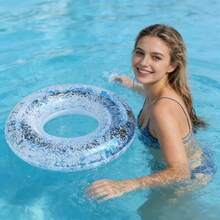 1pc Transparent Sequin Inflatable Swimming Ring, Thick PVC Crystal Swimming Ring Armpit Float, Adult - Clear - View 8