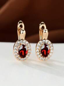 Vanel 1Pair Elegant Golden Oval Cubic Zirconia Halo Leverback Earrings For Women, Dainty Earrings, Fashion Statement Jewelry, Fashion Jewelry For Women, For Daily Wear & Party - Golden Yellow - Multicolor 2 - View 3