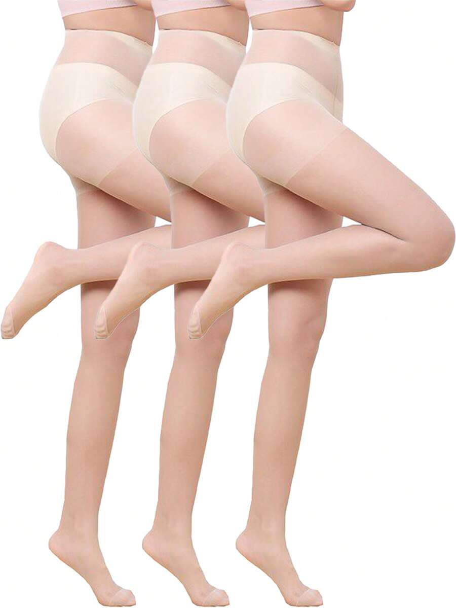 3双装女士超薄丝袜，夏季 - 杏色 - 查看 1