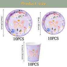 Bộ đồ dùng ăn uống dùng một lần hình vương miện bướm tím, đĩa tiệc 7/9 inch, đĩa giấy, cốc, khăn ăn dùng một lần, thích hợp cho các dịp lễ, đám cưới, lễ đính hôn, sinh nhật, tiệc tùng, lễ kỷ niệm. - Nhiều màu - Xem 13
