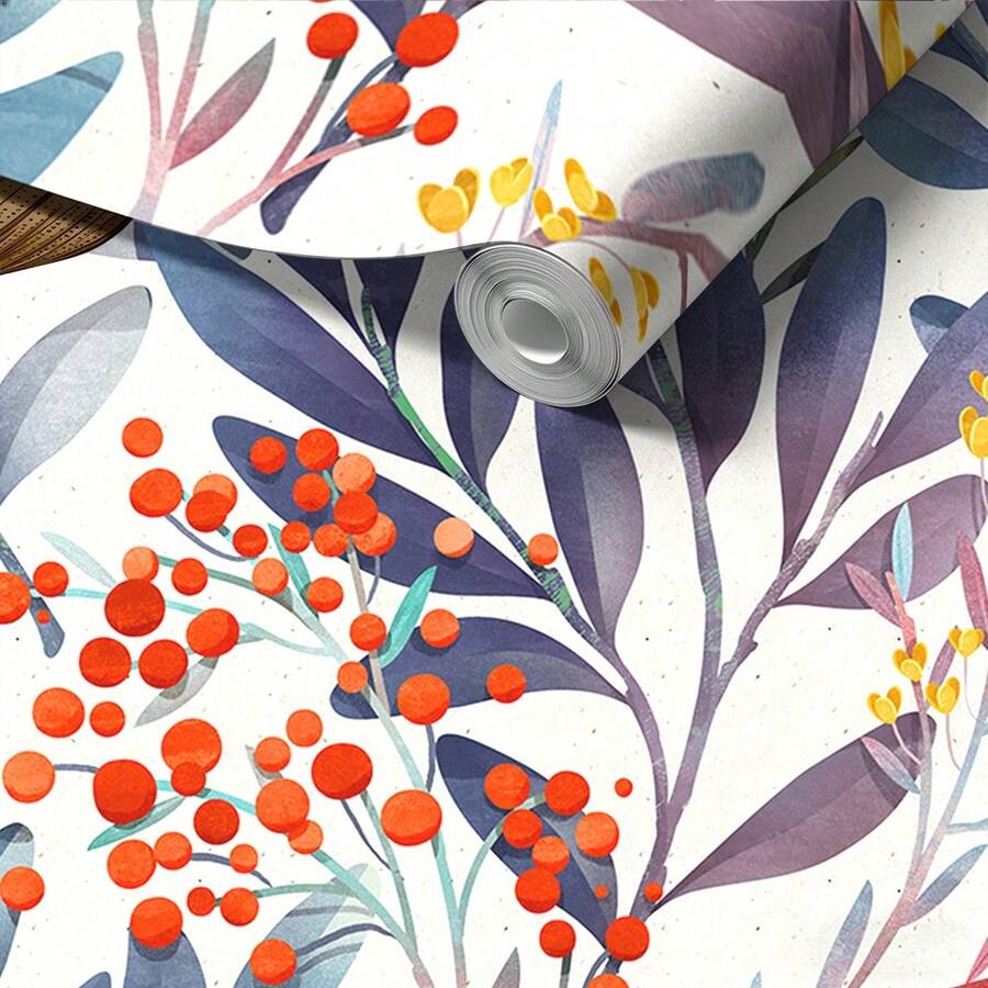 Tranh dán tường tự dính chống thấm nước "Tiếng thì thầm của quả mọng và lá cây", mang đến khung cảnh rừng xanh yên bình cho bức tường nhà bạn. Hình dán tường tự dính này có nền màu trắng ngà, thể hiện kết cấu của những chiếc lá màu xanh tím, những chùm quả mọng màu cam đỏ rực rỡ và những điểm nhấn tươi sáng của nụ hoa màu vàng, với nhiều lớp màu sắc phong phú và vẻ đẹp nghệ thuật. - 1PC - Xem 1