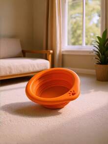 1pc Silicone Collapsible Round Pet Bowl, Portable Outdoor Pet Food & Water Bowl For Dogs And Cats - Orange - View 7