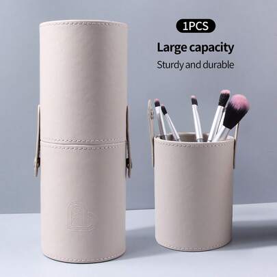 1 hộp đựng cọ trang điểm bằng da PU, hộp đựng đồ du lịch dung tích lớn, chống bụi có nắp đậy, hộp đựng dụng cụ mỹ phẩm.