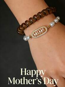 MECYLIFE 1 chiếc vòng tay ngọc trai có thể điều chỉnh kích thước, quà tặng Ngày của Mẹ cho mẹ - Vàng - Xem 1