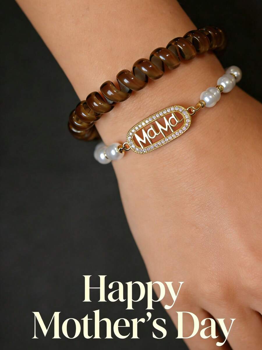 MECYLIFE 1 chiếc vòng tay ngọc trai có thể điều chỉnh kích thước, quà tặng Ngày của Mẹ cho mẹ - Vàng - Xem 1