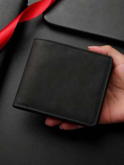 1pc Black Compact Wallet, Large Capacity Card Holder, Multi-Card Slots Credit Card Case, Soft Leather Cash Organizer, Suitable As Father's Day, Anniversary, Birthday, Valentine's Day Gift, Business & Casual Style, Teacher's Gift, Back To School, Unisex Wallet, Leather Wallet, Men's Small Wallet