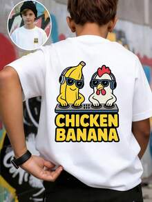Tween Boy-Cartoon Print T-Shirt, Suitable For Boys Outdoor Sports, Boys Spring/Summer Casual Versatile Top - White - View 5