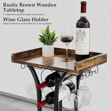 X-cosrack - Estante de vino para el piso soporte para botellas tipo minibar gabinete para licores con soporte para copas capacidad para 14 botellas ideal para bar en casa cocina comedor y sala  855595 - Madera Marrn Plata/Negro - Ver 4