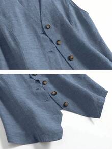 Áo khoác blazer vải lanh dáng rộng dành cho nữ cỡ lớn, thích hợp mặc mùa xuân/hè. - Màu xanh bụi bặm - Xem 4