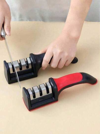 1pc Kitchen Home Knife Sharpener, Multifunctional Three-Stage Sharpening Stone, Manual Sharpening Tool Tungsten Steel Kitchen Knife Sharpener