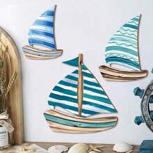 1/3 Mảnh Trang Trí Tường Hình Thuyền Buồm Ven Biển, Đồ Trang Trí Nhà Bãi Biển, Nghệ Thuật Trang Trí Tường Chủ Đề Hàng Hải Phong Cách Mộc Mạn, Thích Hợp Cho Phòng Ngủ, Phòng Tắm, Biệt Thự Bên Hồ, Phòng Hướng Biển, Phòng Giặt - Nhiều màu - Xem 2