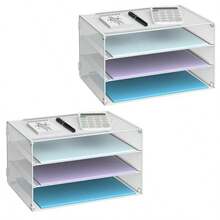 DALTACK - Bandeja organizadora de papel de 3 niveles para cartas malla metálica para el hogar y la oficina color blanco paquete de 2 - Blanco - Ver 7