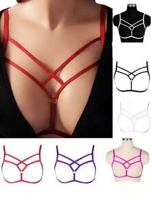 Women's Strappy Elastic Bralette Unlined Cage Hollow Out Strappy Bra - A - View 1