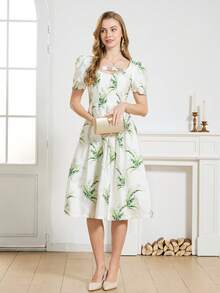 Đầm dự tiệc dài ngang gối sang trọng mùa hè mới dành cho nữ, chất liệu jacquard. - Nhiều màu - Xem 6