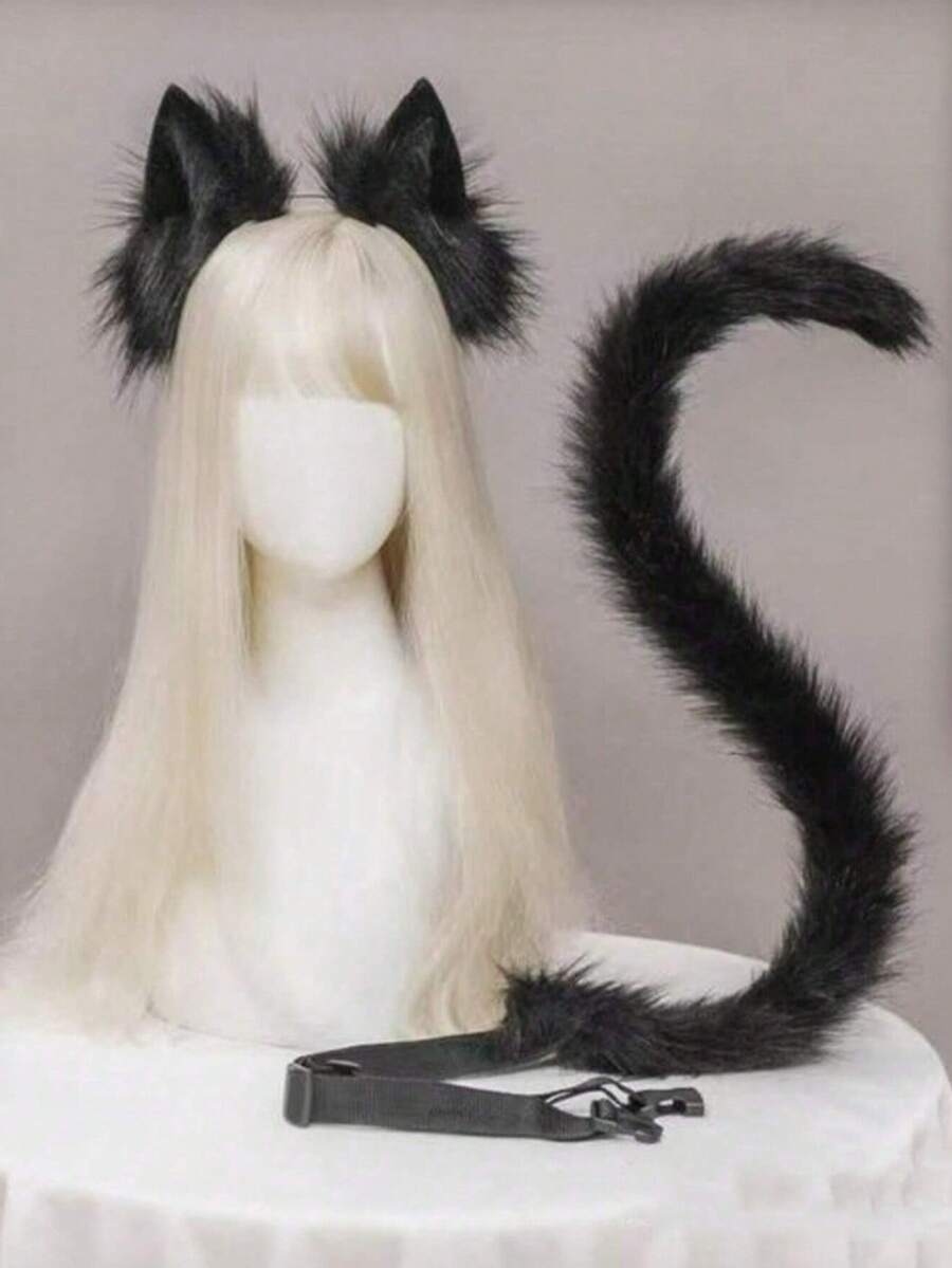 Bộ phụ kiện tai và đuôi mèo gợi cảm (1/2 chiếc), băng đô và đuôi mèo thủ công dễ thương, thích hợp cho cosplay, lễ hội. - Nhiều màu - Xem 1