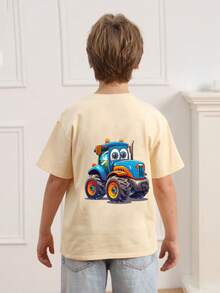 Camiseta de manga corta con cuello redondo y estampado gráfico informal para niño, top de verano - Albaricoque - Ver 2