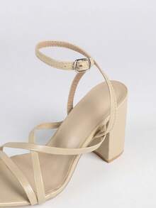 Women's Apricot Square Toe Chunky Heel High Heels, Comfortable Versatile Commuting Shoes, Minimalist Elegant Design Lengthens Legs,Summer Shoes - Apricot - View 4