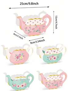 4pcs/Pack Tea Pot Flower Boxes, Floral Arrangement Decor For Tea Pot, Tea Party Snack & Candy Boxes, Paper Tea Pot Shaped Floral Decor Boxes, Pink Tea Party Boxes, Suitable For Wedding Floral Arrangement, Tea Party Centerpiece Decor, Spring Birthday Celebration - Multiple Styles - View 4