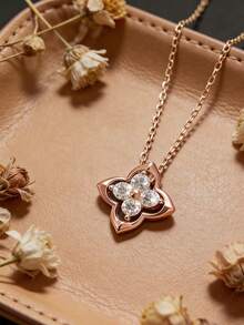 Shescity 1件装时尚优雅立方氧化锆花朵吊坠项链（女士款） - 金黃色 - 查看 5