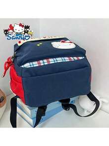 SANRIO 1 pieza Bolso de hombro con diseño de Hello Kitty, bolso escolar de dibujos animados lindo con estampado a rayas y cuadros, mochila casual de gran capacidad para deportes y viajes, regalo de regreso a clases - Multicolor - Ver 7