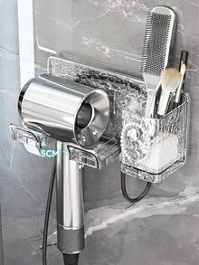 透明壁挂式吹风机架浴室收纳架，无需钻孔 - 彩色 - 查看 3