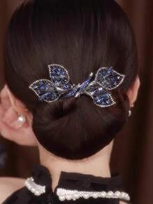 1个高品质闪亮水晶叶子发夹，适用于丸子头、半丸子头等发型，适合晚宴、婚礼、舞会、母亲节等场合，可作为送给妈妈或伴娘的礼物（金色、蓝色、黑色），可轻松打造丸子头，法式优雅丸子头造型夹，防滑发饰，春夏丸子头装饰，水钻花朵发夹，适合节日和旅行。 - 彩色 - 查看 5