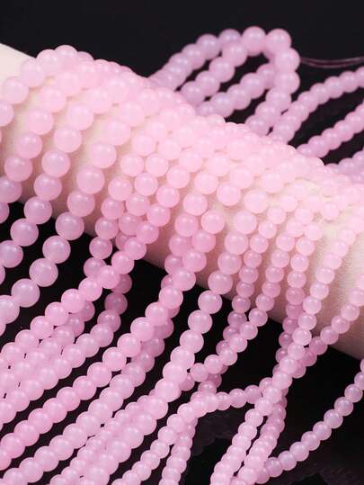 6/8/10毫米粉色玉色玻璃珠，适用于珠宝制作DIY手链、项链等饰品配件