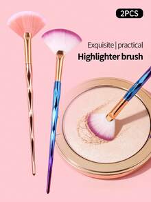 1pc/2pcs Mini Fan-Shaped Highlighter Brush, Soft & Portable Face Contour Makeup Brush, Professional Blush Makeup Tool - Multicolor - View 2