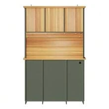Kitchen Furniture (120 X 45 X 188 Cm), Tall Cabinets, Sideboards, Kitchen Units With Glass Doors And LED Lighting, Sideboard With Wine Rack, Adjustable Shelves, Green - Olive Green - View 9
