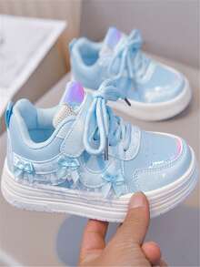 1 Pair Girls' Spring/Autumn New Flat Shoes With Bow Decor, Cute PU Hook And Loop Design, Girls' Outdoor Non-Slip Durable Flat Sports Shoes, Suitable For All Seasons, School Style - Blue - View 8