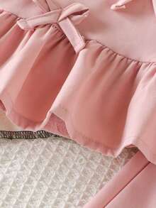 2件套女婴休闲优雅3D蝴蝶结无袖上衣和阔腿裤套装，夏季 - 粉色 - 查看 6