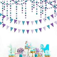 AMermaid Party Decorations Pennant Banner - 2 Pack Glitter Purple Blue Under The Sea Paper Triangle Flags Garland Little Mermaid Theme Girls Birthday Wedding Baby Shower Party Bunting - 藍紫色 - 查看 6