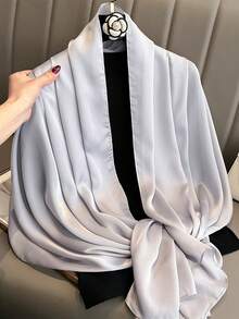1 pieza Bufanda de satén de seda de unicolor para mujer, para boda, chal - Gris Claro - Ver 2