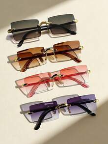 5pcs/4pcs/3pcs/2pcs Rectangular Frameless Gradient Color Glasses, Simple Fashionable Style, Suitable For Outdoor Travel, Parties And Gatherings - Grey Tea + Double Grey + Double Tea + Double Powder - View 1