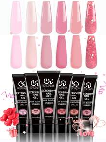 6 Colors Classic Nail Extension Gel Set - Polymer Gel Set For Nail DIY, Pink & Nude Base Gel For Nail Strengthening - Multicolor - View 1