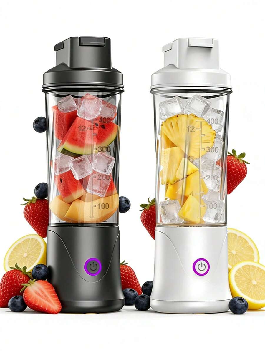 1件裝 450ml 便攜式個人果汁攪拌機 USB充電迷你榨汁杯 12葉刀片防水果汁機 適合旅行、健身、居家與戶外使用