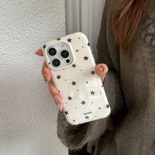 Funda de teléfono con estampado de estrellas blancas y negras, de moda, a prueba de golpes, de carcasa blanda, compatible con iPhone 16 Pro Max, Apple 15, 14 Nuevo Modelo, 12 Pro, 13 Pro Max, cubierta protectora antirraídas para mujer, regalo de cumpleaños de primavera - blanco lechoso - Ver 4